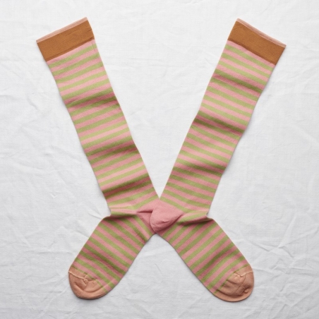 socks - bonne maison -  Stripe - Peach Pink - women - men - mixed