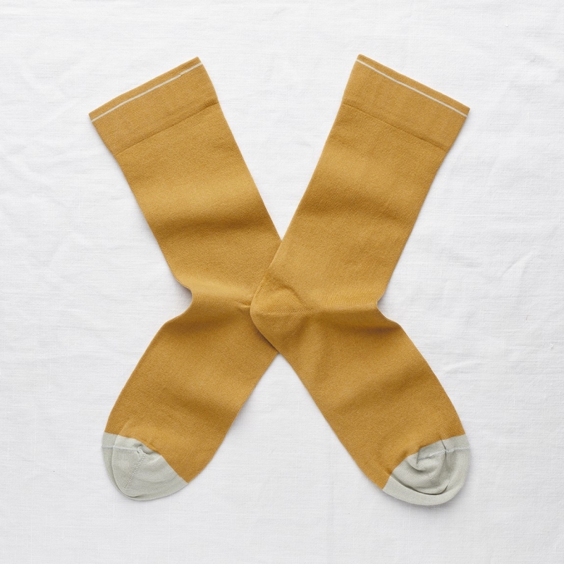 socks - bonne maison -  Plain - Ochre - women - men - mixed