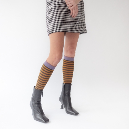 socks - bonne maison -  Stripe - Umber - women - men - mixed