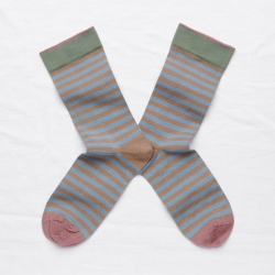 socks - bonne maison -  Stripe - Taupe - women - men - mixed