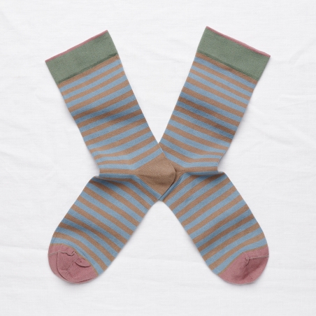 socks - bonne maison -  Stripe - Taupe - women - men - mixed