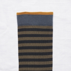 socks - bonne maison -  Stripe - Khaki - women - men - mixed