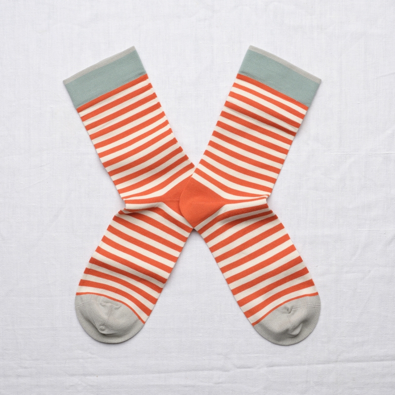 chaussettes - bonne maison -  Rayure - Orange - femme - homme - mixte