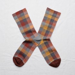 socks - bonne maison -  Checks - Brown - women - men - mixed