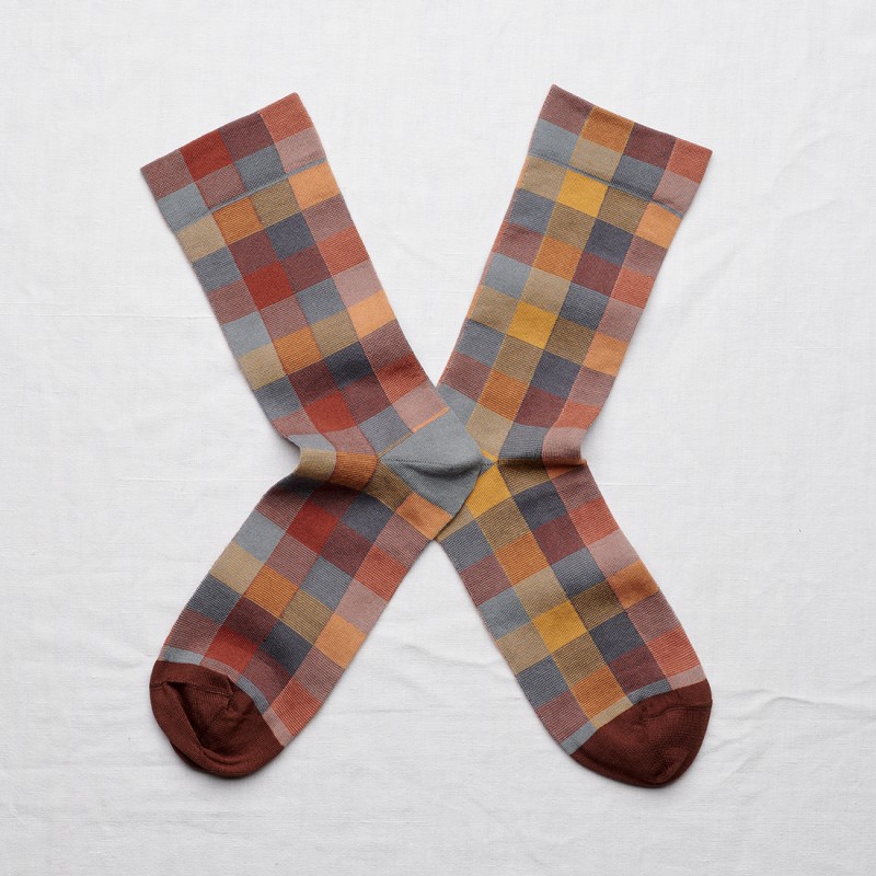 socks - bonne maison -  Checks - Brown - women - men - mixed