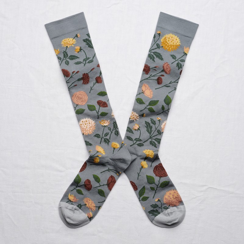 socks - bonne maison -  Flower - Grey - women - men - mixed