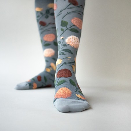 socks - bonne maison -  Flower - Grey - women - men - mixed