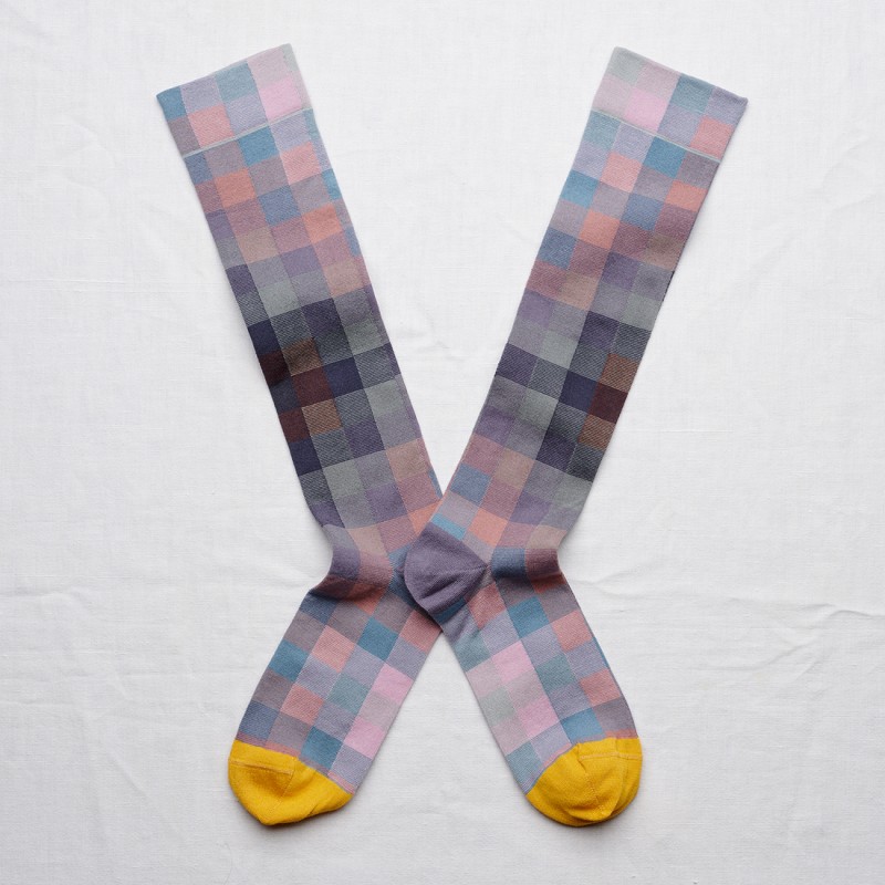 socks - bonne maison -  Checks - Violet - women - men - mixed
