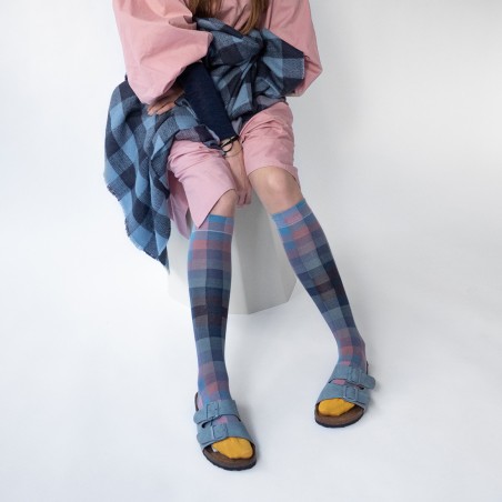 socks - bonne maison -  Checks - Violet - women - men - mixed