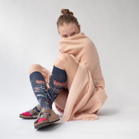 socks - bonne maison -  Flower - Blue - women - men - mixed