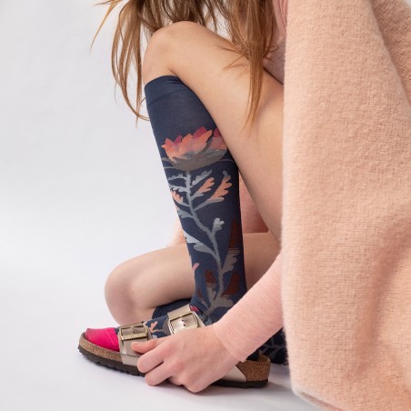 socks - bonne maison -  Flower - Blue - women - men - mixed