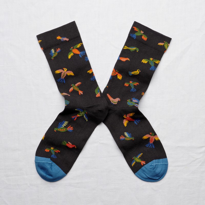 chaussettes - bonne maison -  Oiseaux - Noir - femme - homme - mixte