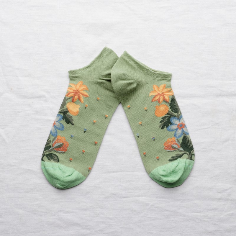 socks - bonne maison -  Flower - Green - women - men - mixed