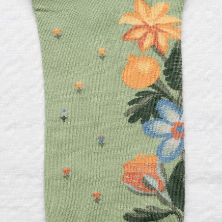 socks - bonne maison -  Flower - Green - women - men - mixed