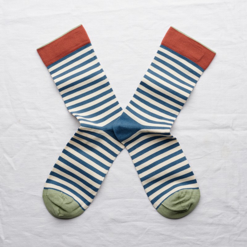 chaussettes - bonne maison -  Rayure - Bleu - femme - homme - mixte