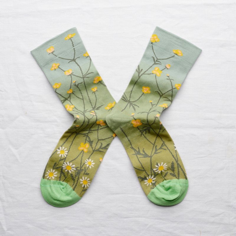 socks - bonne maison -  Flower - Blue - women - men - mixed