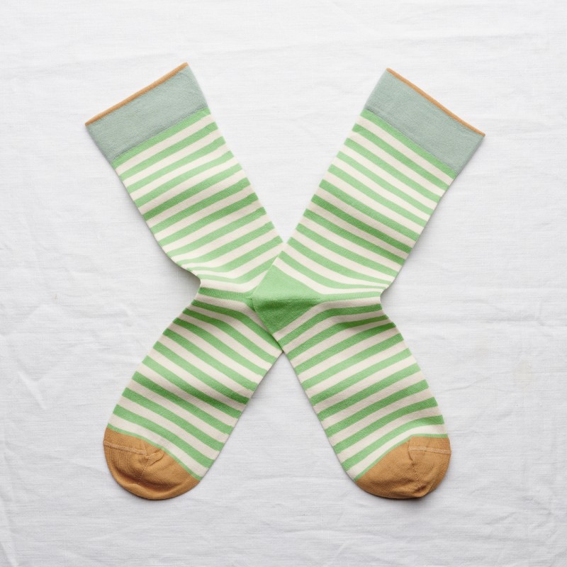 socks - bonne maison -  Stripe - Green - women - men - mixed