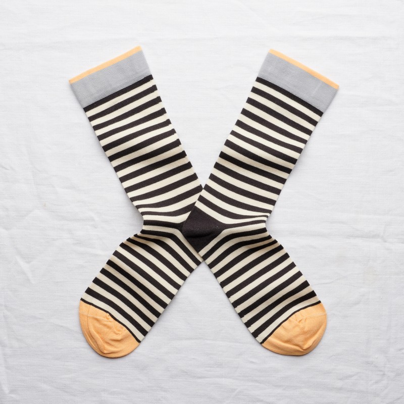 socks - bonne maison -  Stripe - Black - women - men - mixed