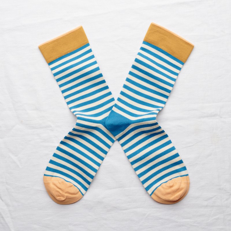 socks - bonne maison -  Stripe - Blue - women - men - mixed