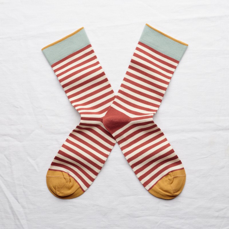 socks - bonne maison -  Stripe - Red - women - men - mixed