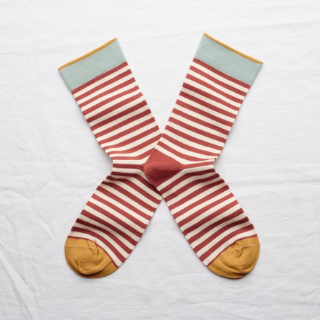 socks - bonne maison -  Stripe - Red - women - men - mixed