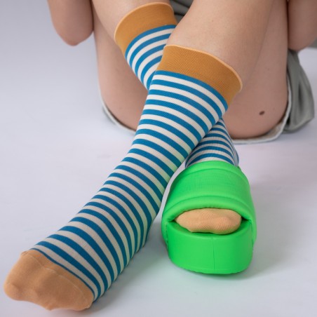 socks - bonne maison -  Stripe - Blue - women - men - mixed