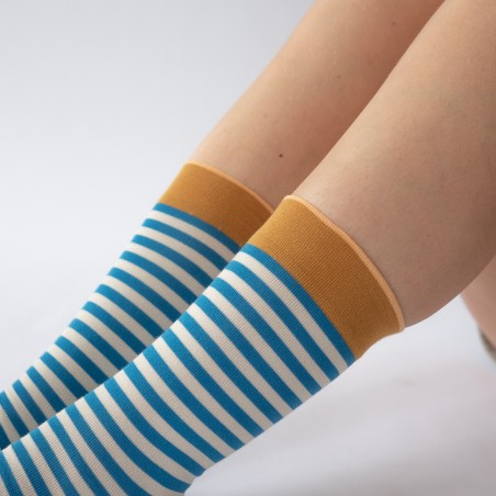 socks - bonne maison -  Stripe - Blue - women - men - mixed