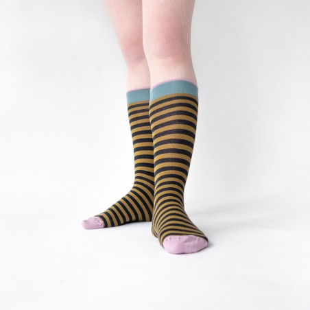 socks - bonne maison -  Stripe - Green - women - men - mixed