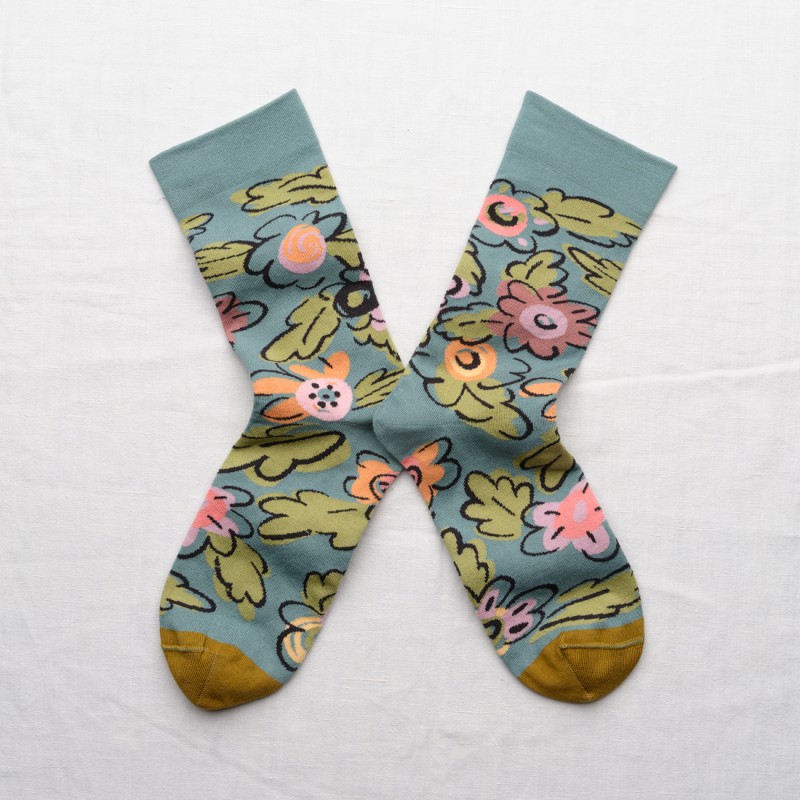 socks - bonne maison -  Flower - Blue - women - men - mixed