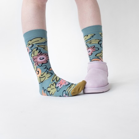 chaussettes - bonne maison -  Fleur - Bleu - femme - homme - mixte