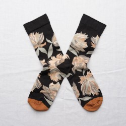 socks - bonne maison -  Flower - Black - women - men - mixed