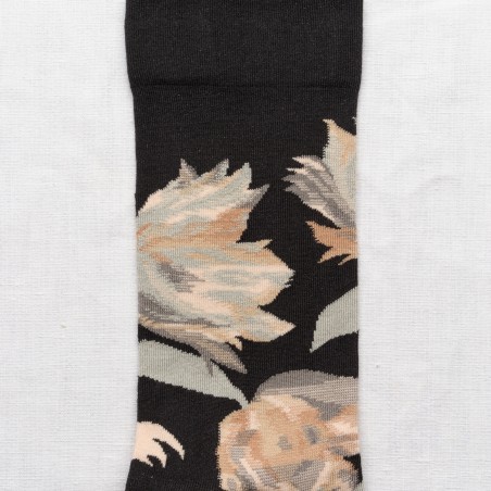 socks - bonne maison -  Flower - Black - women - men - mixed