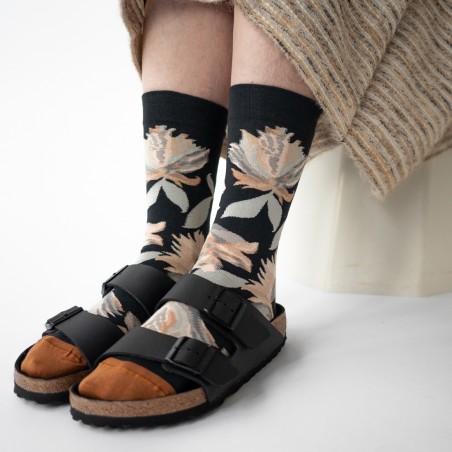 socks - bonne maison -  Flower - Black - women - men - mixed