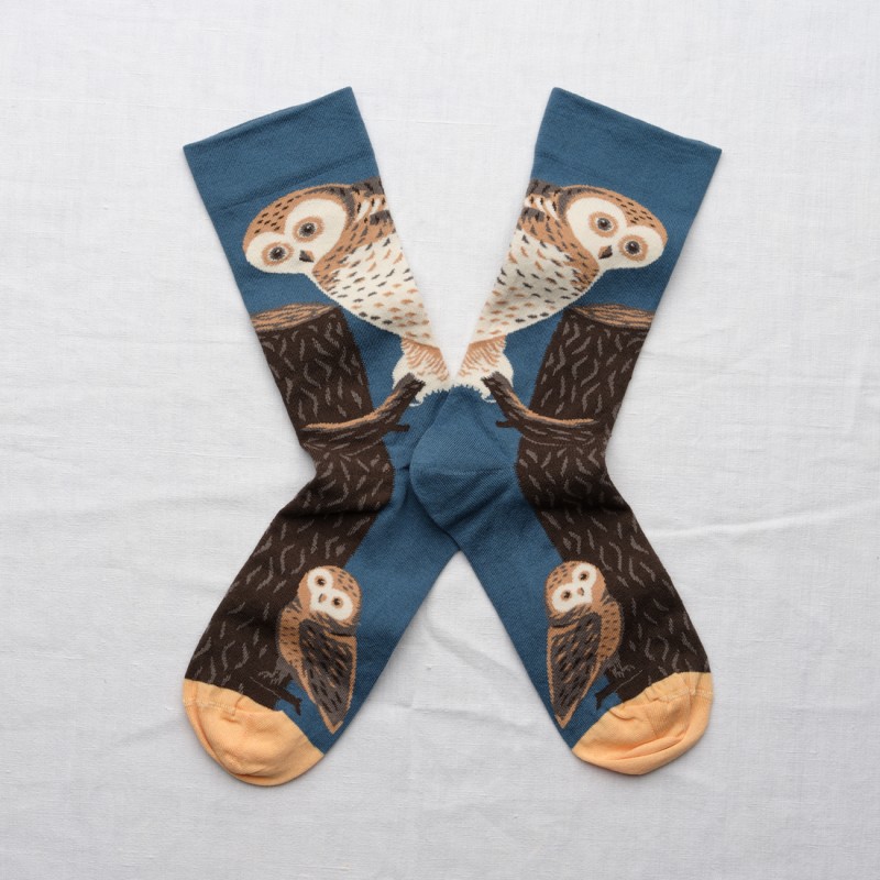 chaussettes - bonne maison -  Chouette - Bleu - femme - homme - mixte