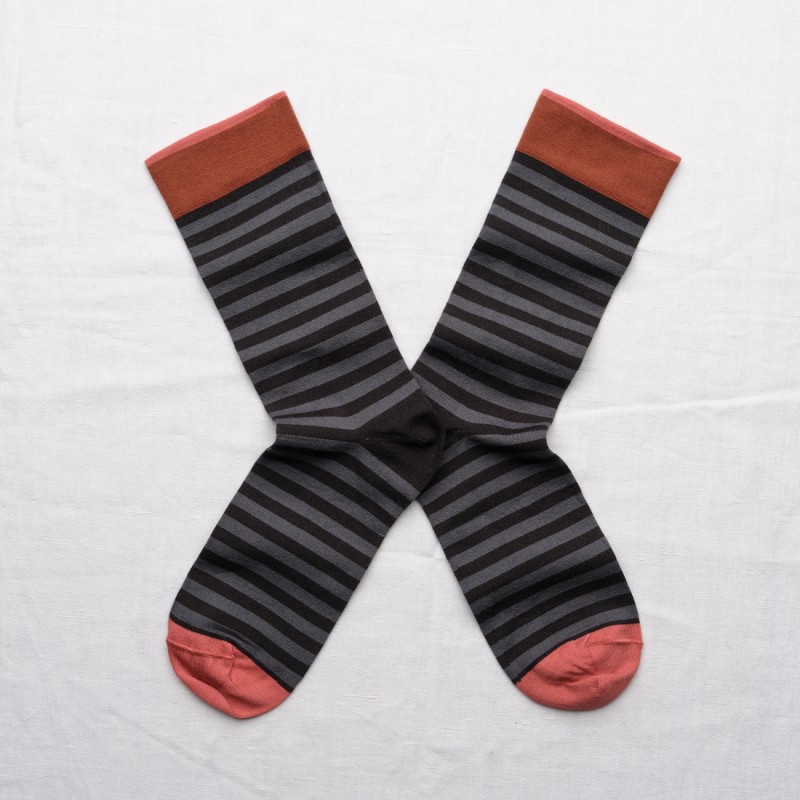 socks - bonne maison -  Stripe - Black - women - men - mixed