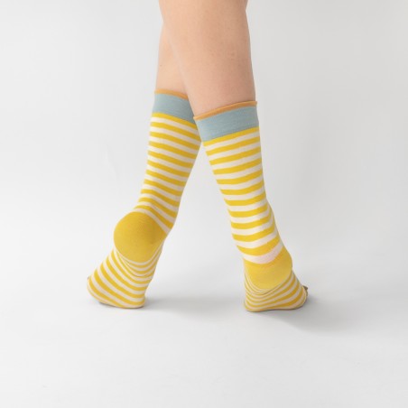 socks - bonne maison -  stripe - yellow - women - men - mixed