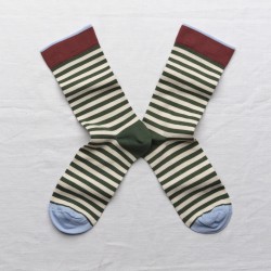 socks - bonne maison -  Stripe - Green - women - men - mixed