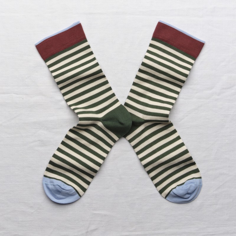 socks - bonne maison -  Stripe - Green - women - men - mixed