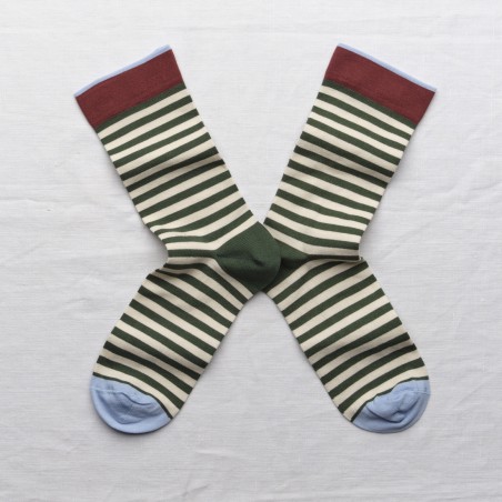 chaussettes - bonne maison -  Rayure - Vert - femme - homme - mixte