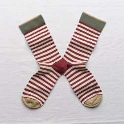 socks - bonne maison -  Stripe - burgundy - woman - man - mixte