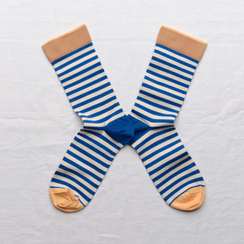 socks - bonne maison -  Stripe - Blue - women - men - mixed