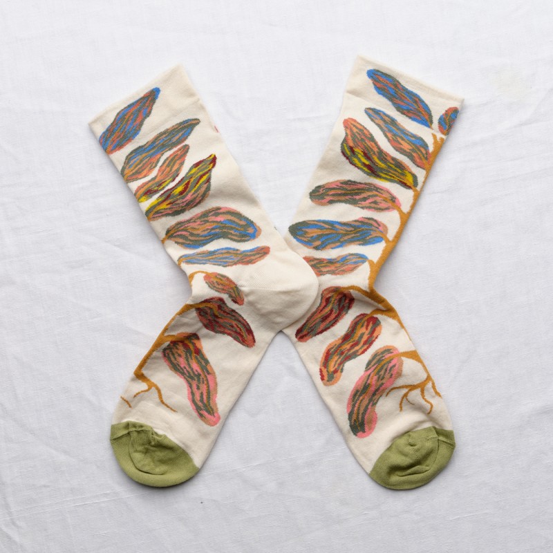 socks - bonne maison -  Leaves - White - women - men - mixed