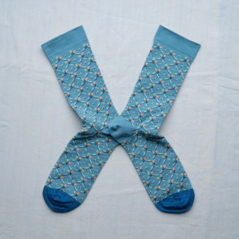 Chaussette Trellis Fleuri Bleu Lavé Chaussette Trellis Fleuri Bleu Lavé