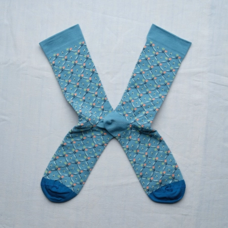 Chaussette Trellis Fleuri Bleu Lavé Chaussette Trellis Fleuri Bleu Lavé