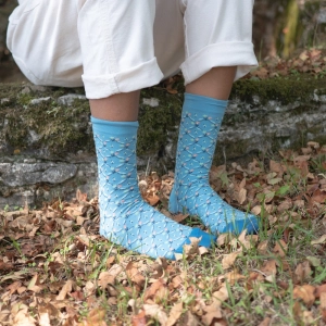 Toile de Jouy  - Treillis Fleuri Bleu Lavé