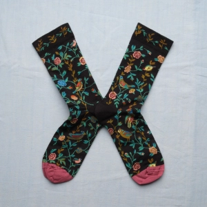 Chaussette Fleurs et Oiseaux Faux Noir