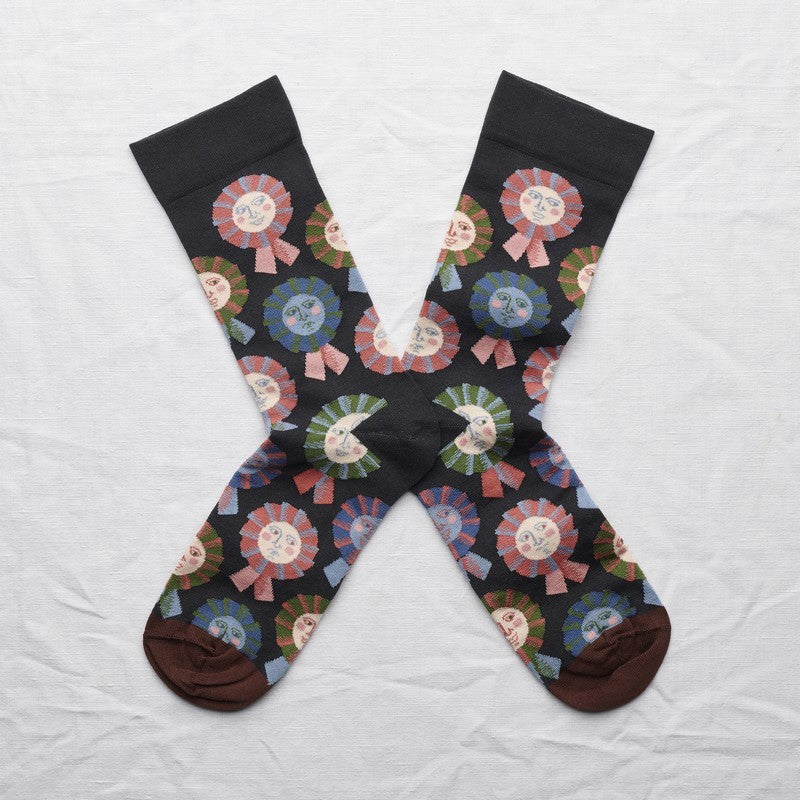 Rosette Faux Black Socks