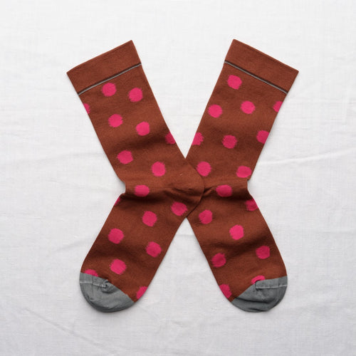 chaussettes - bonne maison -  Pois - Marron - femme - homme - mixte