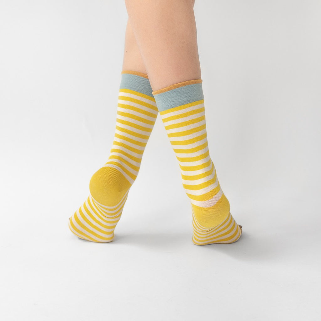 chaussettes - bonne maison - rayure - jaune - femme - homme - mixte