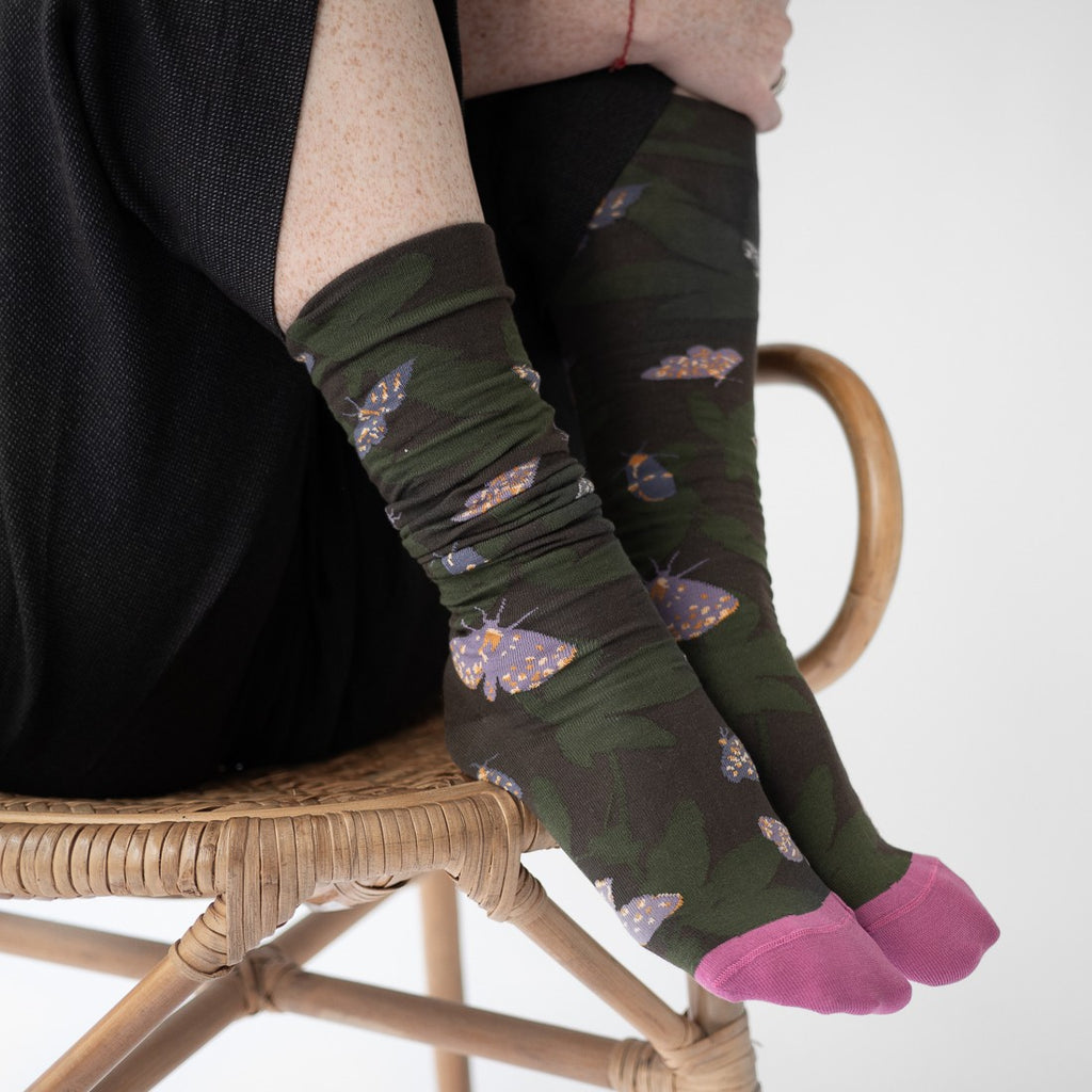 Papillon Mid-Calf Socks - Earth Shadow
